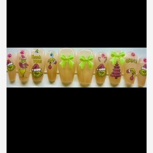 Festive Grinch Nail Art Set - Green and Pink